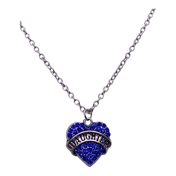 Imitation Blue Sapphire Daughter Cubic Zirconia Heart Necklace Gift Box - Picture 1 of 4
